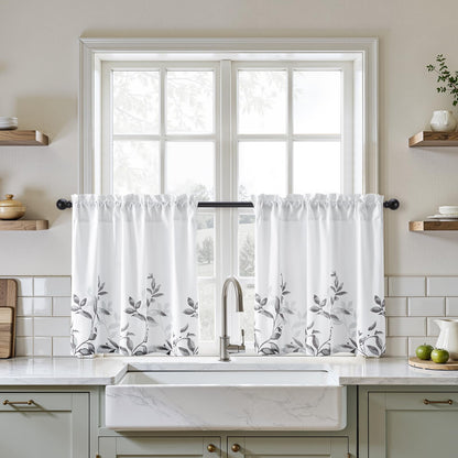HOMEIDEAS Light Grey and White Privacy Sheer Curtains, 52X63 Inch, 2 Panels