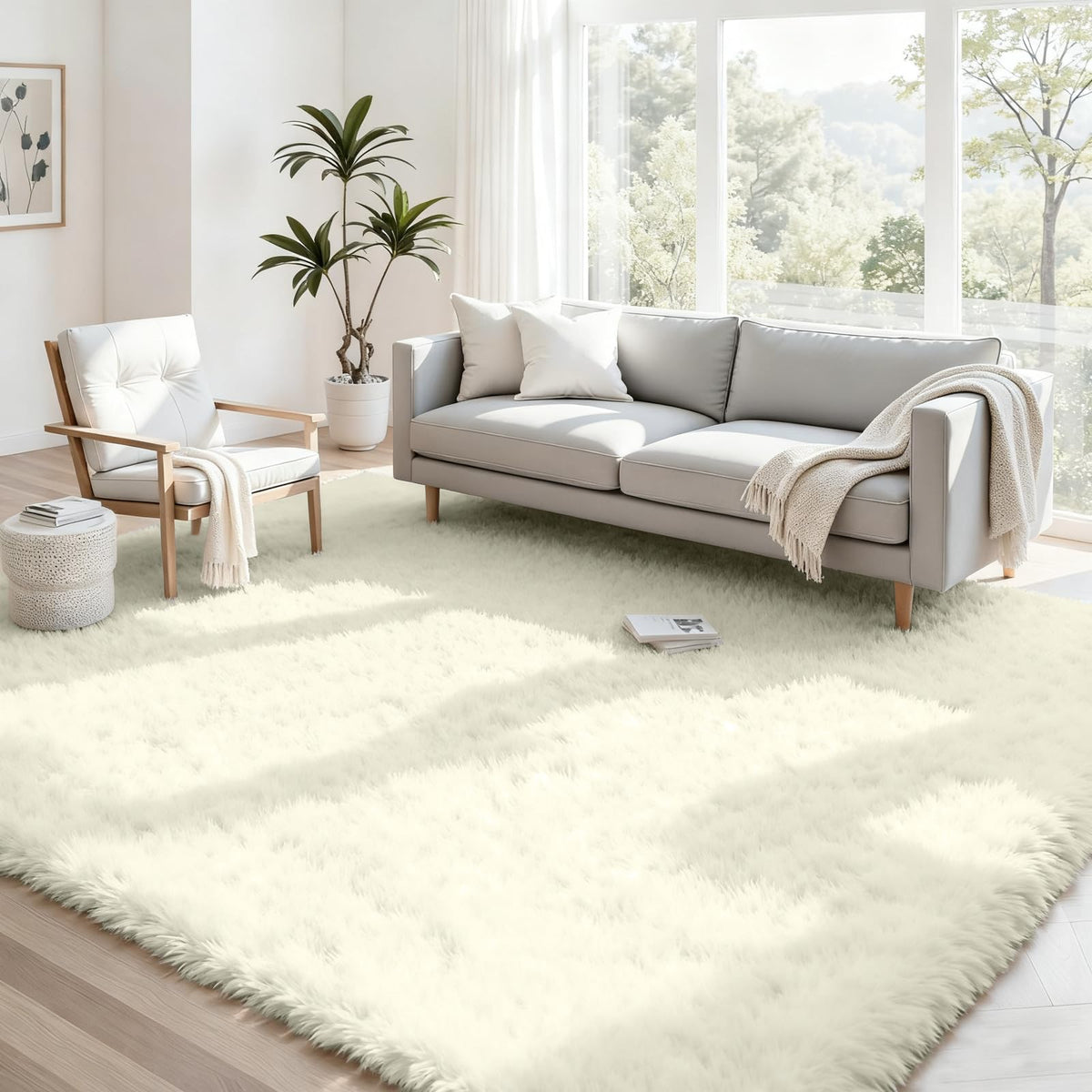 8x10 Fluffy Shag Area Rugs for Living Room Bedroom: Soft Plush Carpet Grey