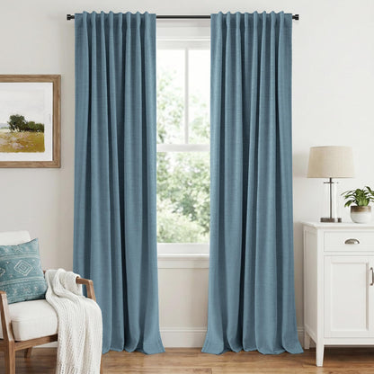 INOVADAY 100% Blackout Linen Curtains for Bedroom 50x84 Inches Cream