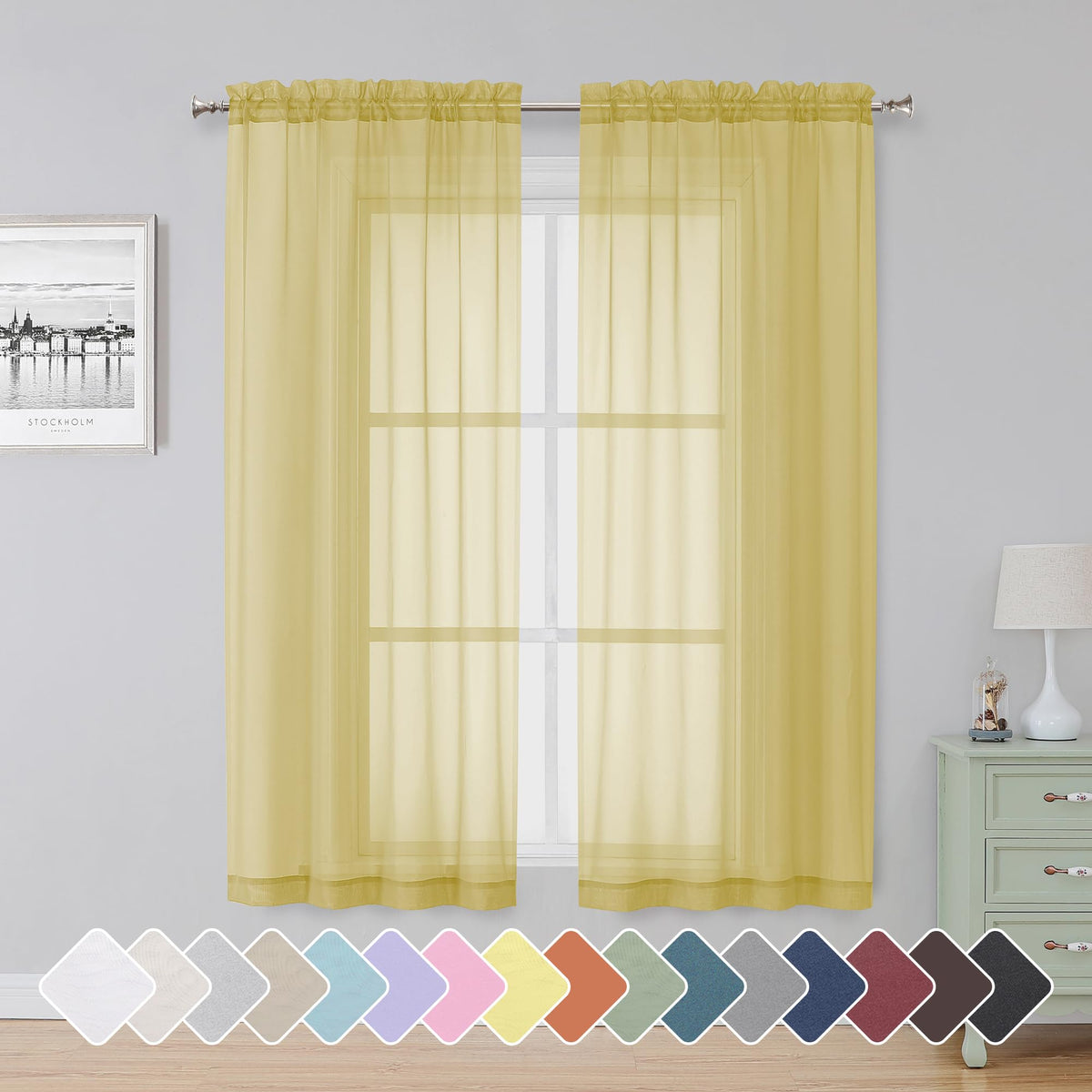 Simplebrand Black Sheer Curtains 84 Inches Long 2 Panels for Living Room