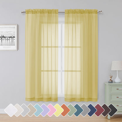 Simplebrand Black Sheer Curtains 84 Inches Long 2 Panels for Living Room