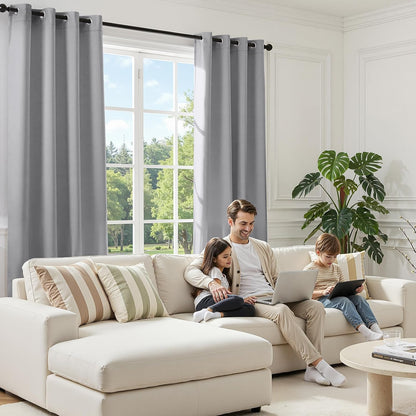 HOMEIDEAS Blackout Curtains for Bedroom 52 X 84 Inch Long 2 Panels Set Light Grey/Gray Room Darkening Curtains/Drapes, Soundproof Thermal Grommet Window Curtains for Living Room
