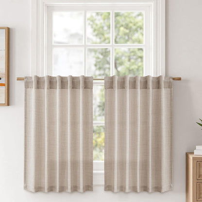 MIULEE Faux Linen Curtains 84 Inch Length 2 Panels Natural Semi Sheer Curtain with Back Tab Rod Pocket, Light Filtering Window Privacy Burlap Drapes for Living Room Bedroom 42W x 84L Linen
