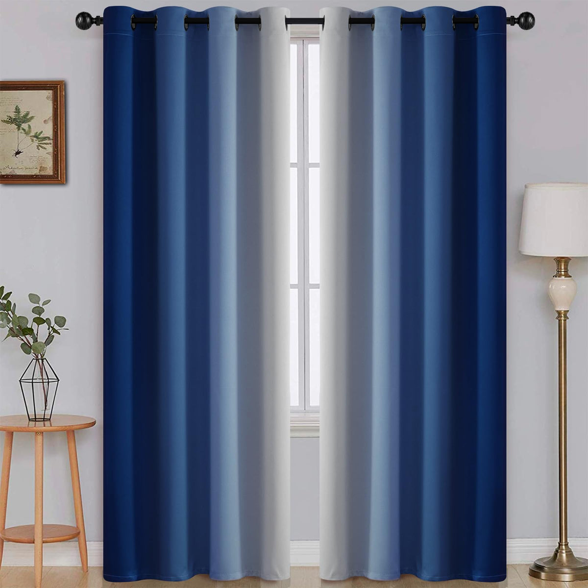 SimpleHome Ombre Black to Grey White Curtains for Living Room 52Wx84L