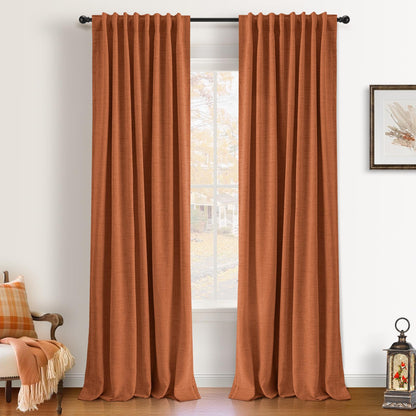 INOVADAY 100% Blackout Linen Curtains for Bedroom 50x84 Inches Cream