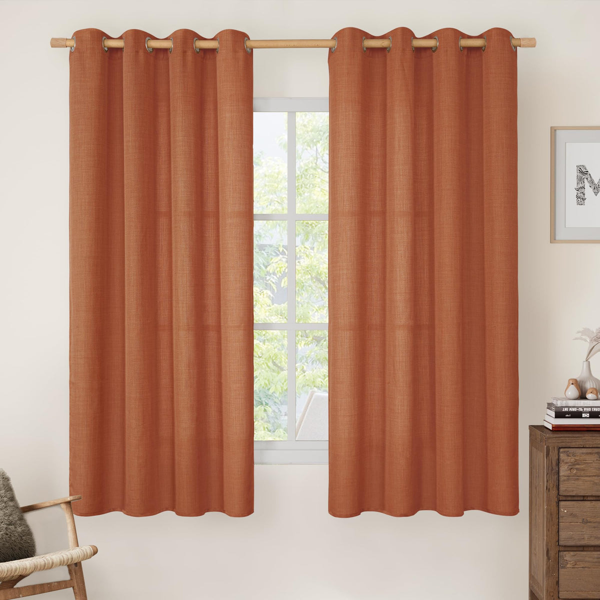LAMIT Cream Ivory Linen Semi Sheer Curtains 84 inch Length for Bedroom