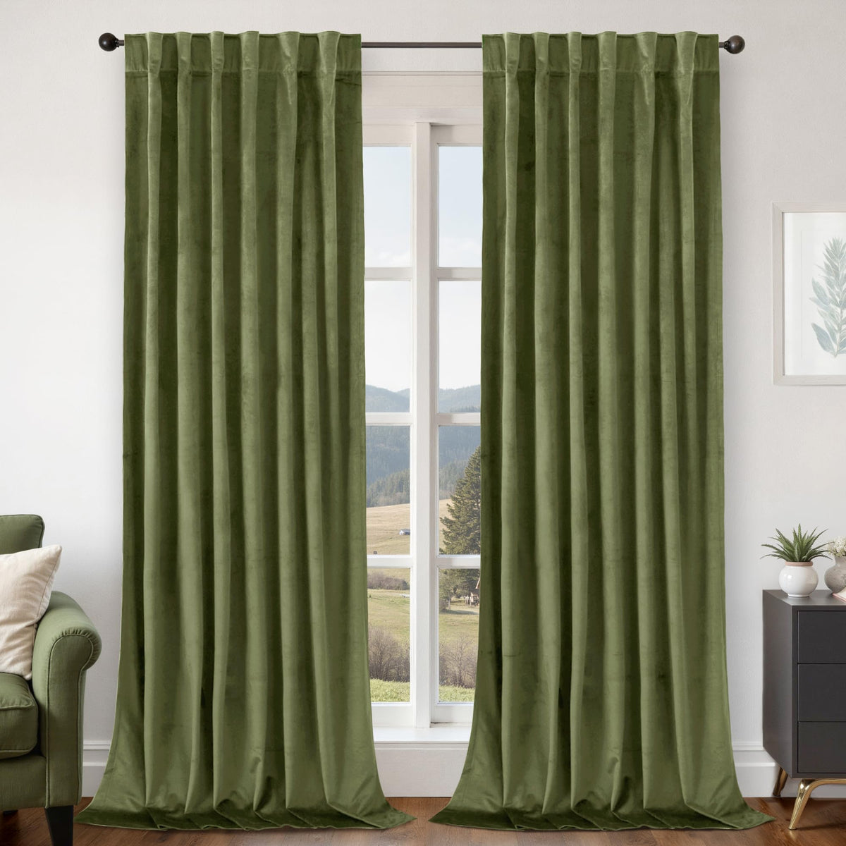BGment Olive Green Velvet Blackout Curtains 52 x 84 Inch Length, 2 Panels
