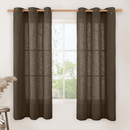 LAMIT Cream Ivory Linen Semi Sheer Curtains 84 inch Length for Bedroom