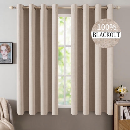 MIULEE 100% Blackout Linen Curtains for Bedroom 52x84 Inches Natural Beige