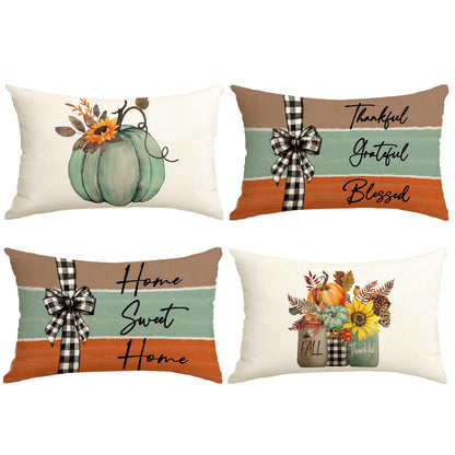 Fall Pillow Covers 18x18 Set of 4 Rustic Indoor Outdoor Decorations Fall Decor for Home Blue Throw Pillow Covers,Thankful Grateful Linen Autumn Cushion Case for Sofa Couch Chair Bedroom