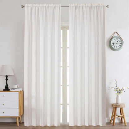 Chyhomenyc White Curtains 45 Inch Length 2 Panels, Faux Linen Textured