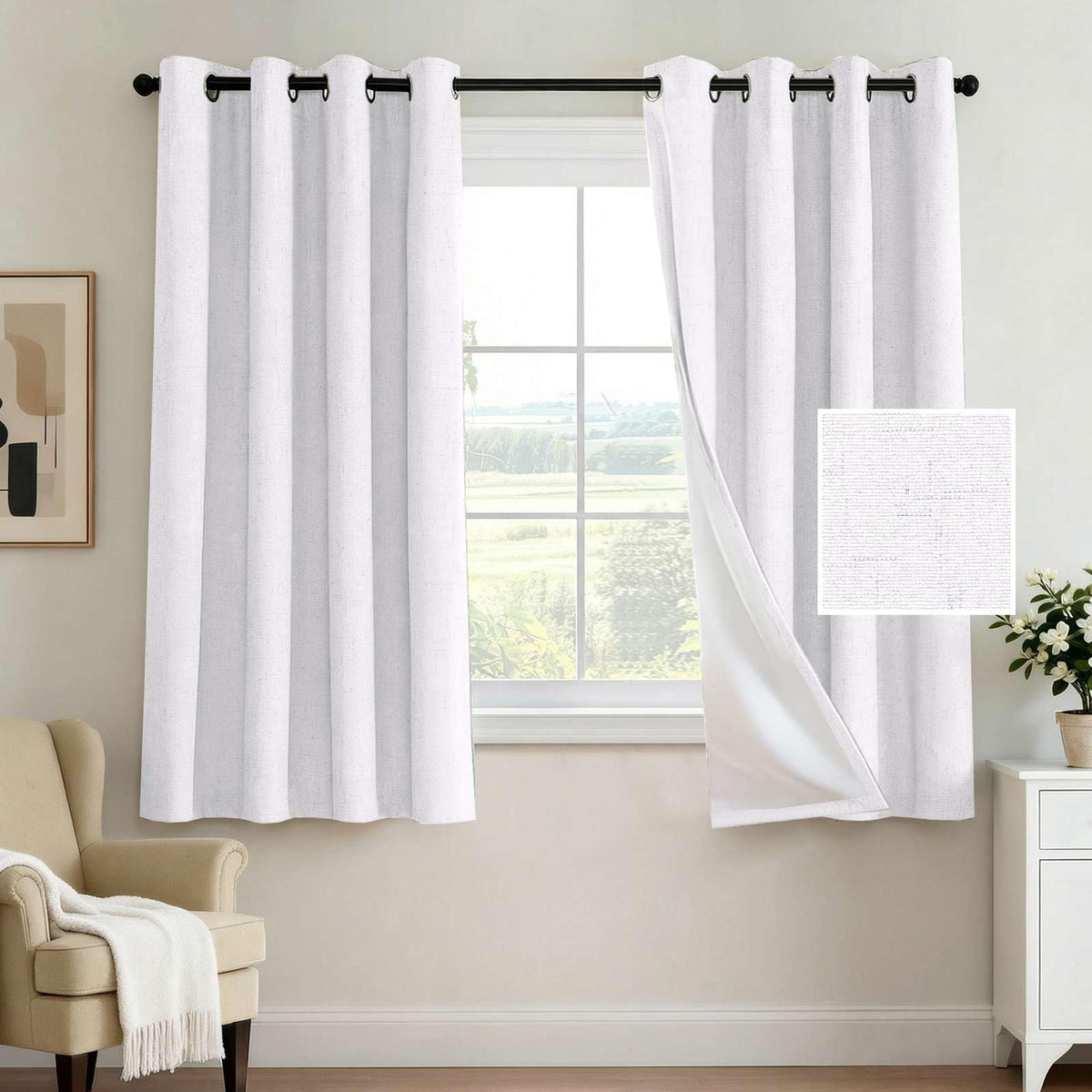 H.VERSAILTEX 100% Blackout Curtains for Bedroom 84 Inches Long Grommet Linen Face Full Light Blocking Curtain Drapes for Living Room Thermal Linen Look Curtains 2 Panels Set, 52" W x 84" L, Navy