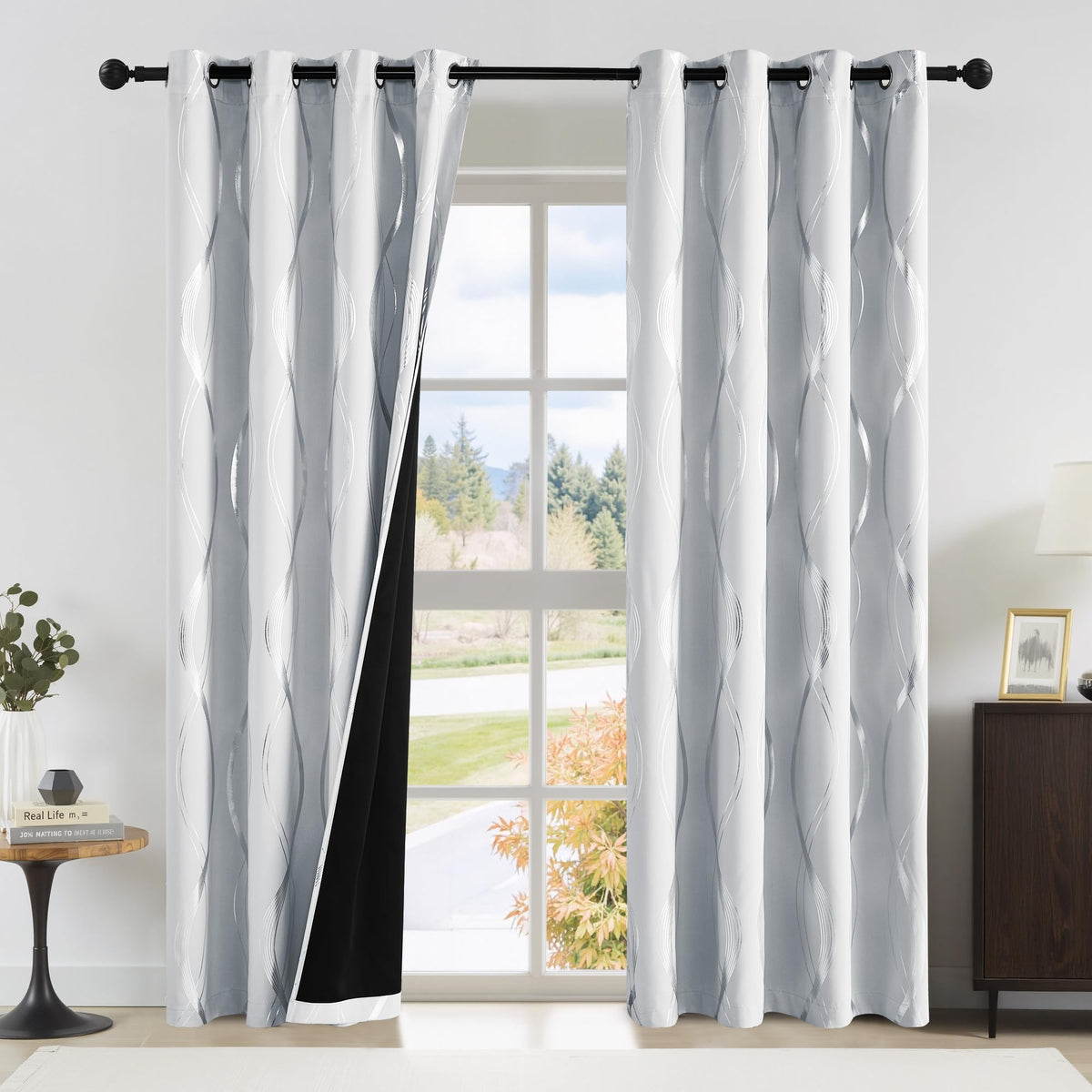NICETOWN Grey Blackout Striped Pattern Curtains for Living Room, 52 x 84