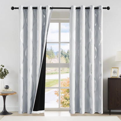 NICETOWN Grey Blackout Striped Pattern Curtains for Living Room, 52 x 84
