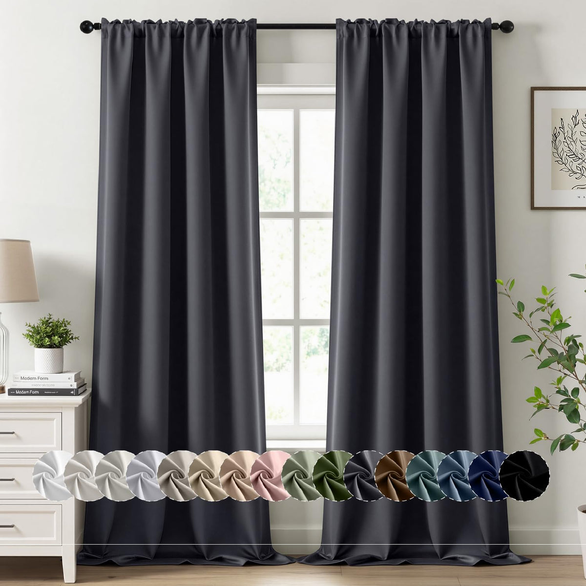 MIULEE Stone Blue Blackout Curtains for Bedroom Living Room 40"x63" 2 Panel