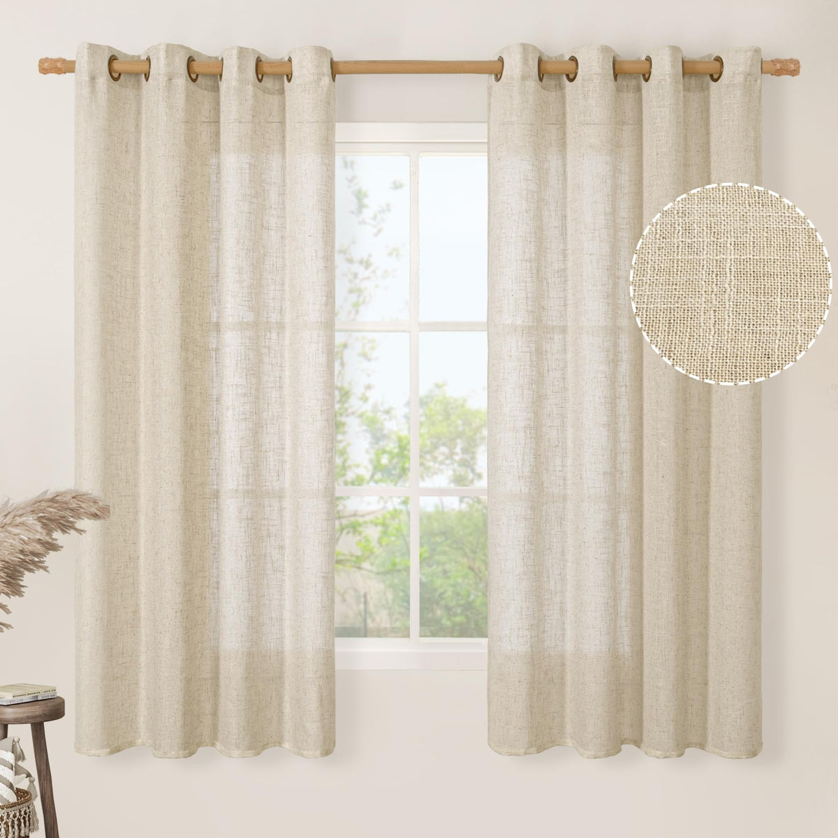 LAMIT Cream Ivory Linen Semi Sheer Curtains 84 inch Length for Bedroom