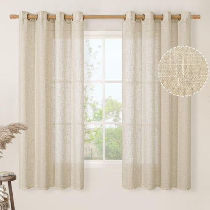 LAMIT Cream Ivory Linen Semi Sheer Curtains 84 inch Length for Bedroom