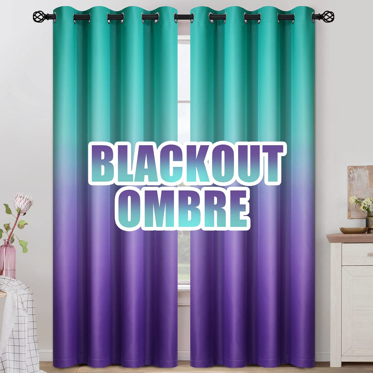 COSVIYA Grommet Room Darkening Ombre Purple Curtains W52xL63 inch