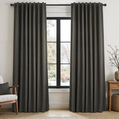 Topfinel Cream Ivory Blackout Curtains & Drapes 84 Inch Length, Beige Pinch Pleat Full Blackout Flax Linen Tab Top Soundproof Curtains with Hooks Rings for Bedroom Living Room Track 2 Panels Set