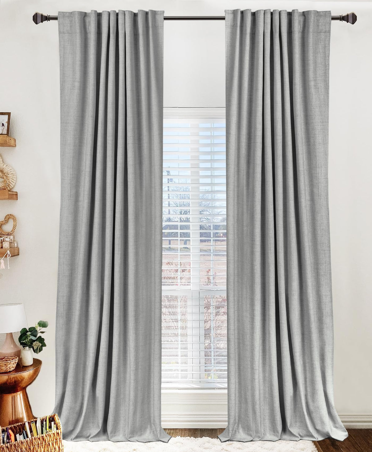 Linen Total Blackout Curtains for Bedroom Living Room 84 Inch, Cream