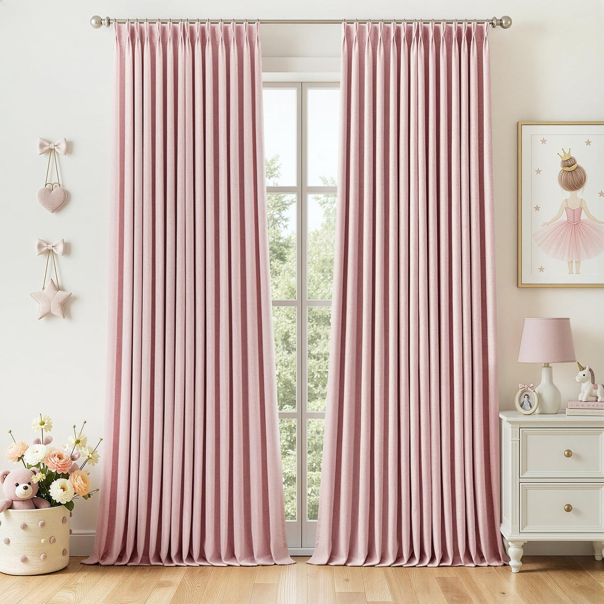 MIULEE Natural Pinch Pleated 100% Blackout Linen Curtains 40x84 Inches