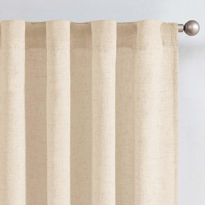 jinchan Linen Curtains Light Filtering Back Tab 50x96 Inch 2 Panels Beige