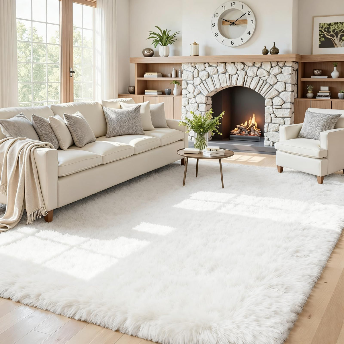 8x10 Fluffy Shag Area Rugs for Living Room Bedroom: Soft Plush Carpet Grey