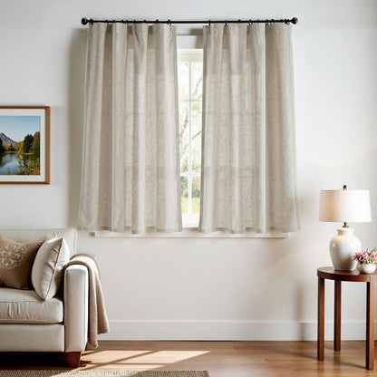 jinchan Linen Curtains Light Filtering Back Tab 50x96 Inch 2 Panels Beige