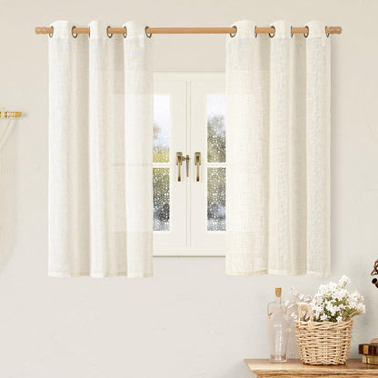 LAMIT Cream Ivory Linen Semi Sheer Curtains 84 inch Length for Bedroom