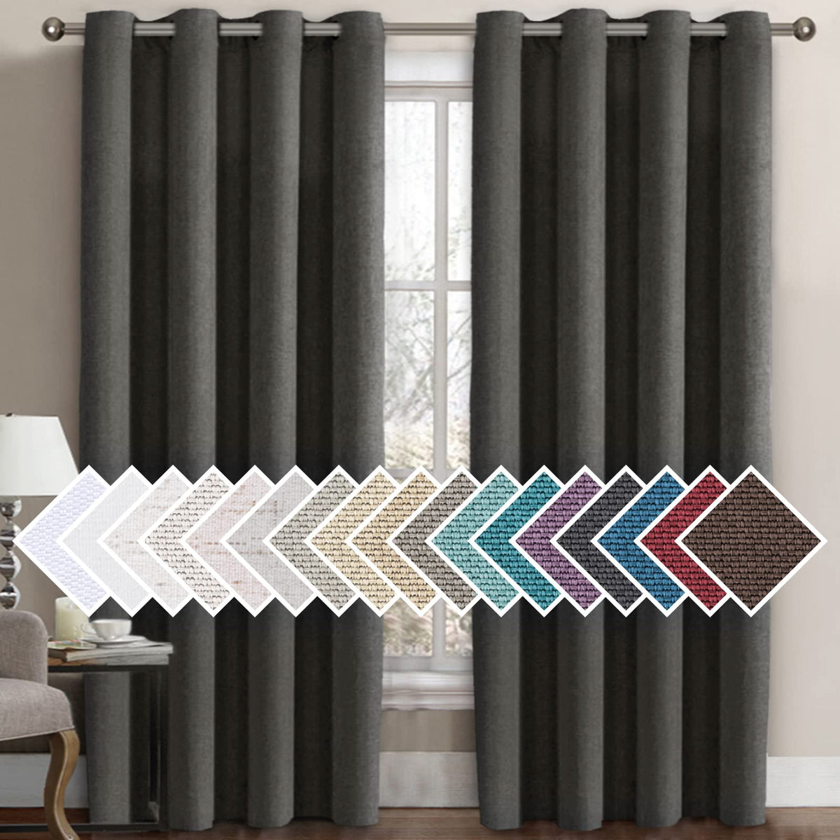 H.VERSAILTEX Linen Blackout Curtain 84 Inches Long for Bedroom/Living Room Thermal Insulated Grommet Linen Look Curtain Drapes Primitive Textured Burlap Effect Window Drapes 1 Panel - Heather Ivory