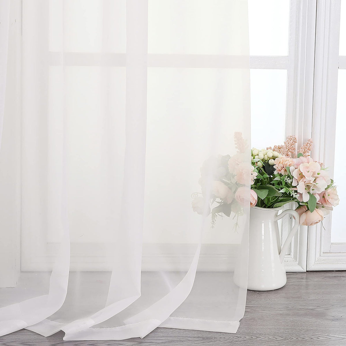 Simplebrand Black Sheer Curtains 84 Inches Long 2 Panels for Living Room