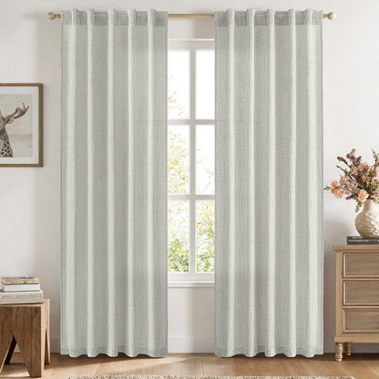 MIULEE Faux Linen Curtains 84 Inch Length 2 Panels Natural Semi Sheer Curtain with Back Tab Rod Pocket, Light Filtering Window Privacy Burlap Drapes for Living Room Bedroom 42W x 84L Linen