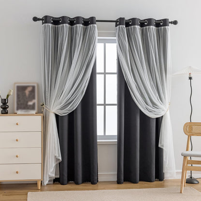 Anytime Double Layer Blackout Curtains 2 Panels，52Wx84L，Greyish White