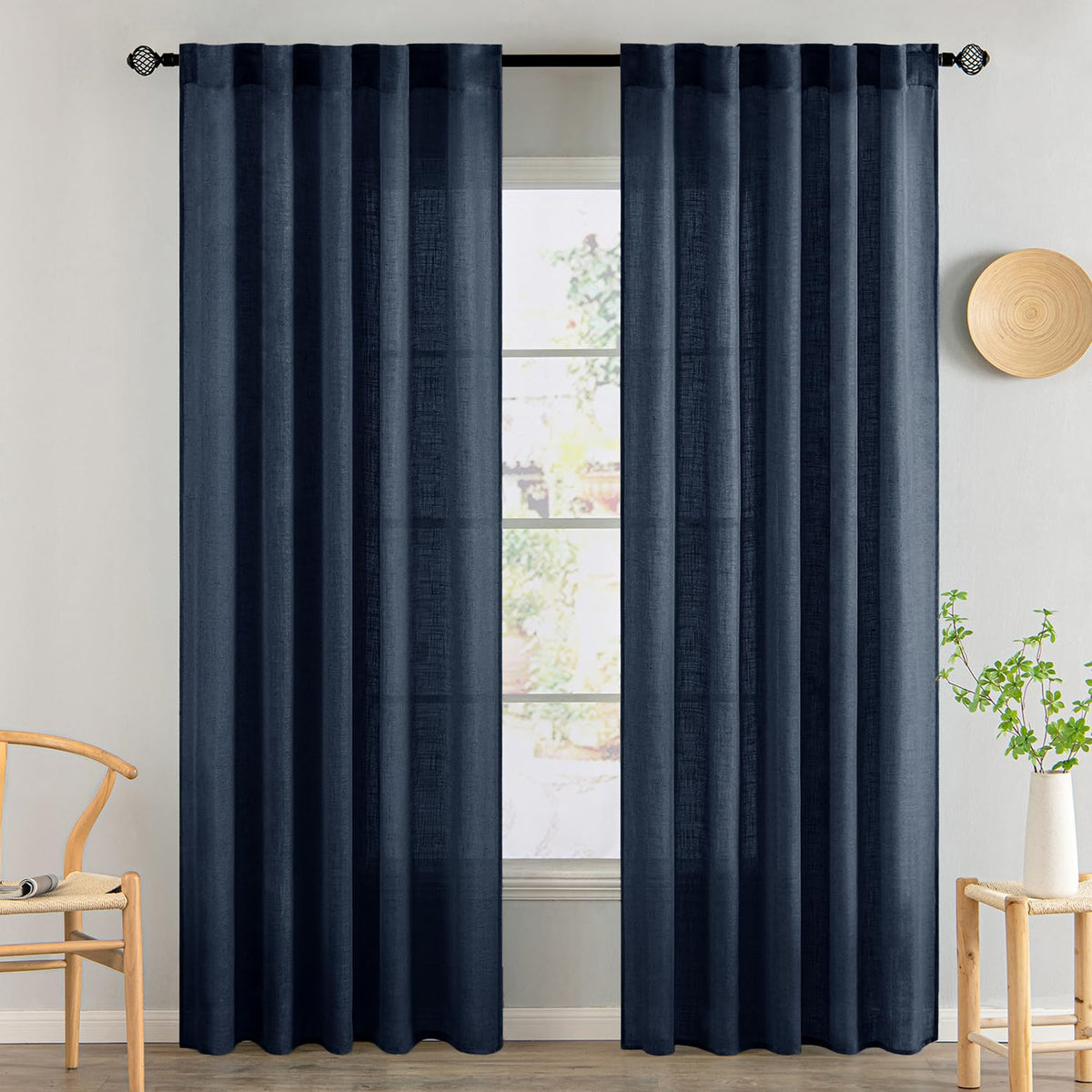 MIULEE Natural White Linen Curtains 52x84 Inch Long for Bedroom Living Room