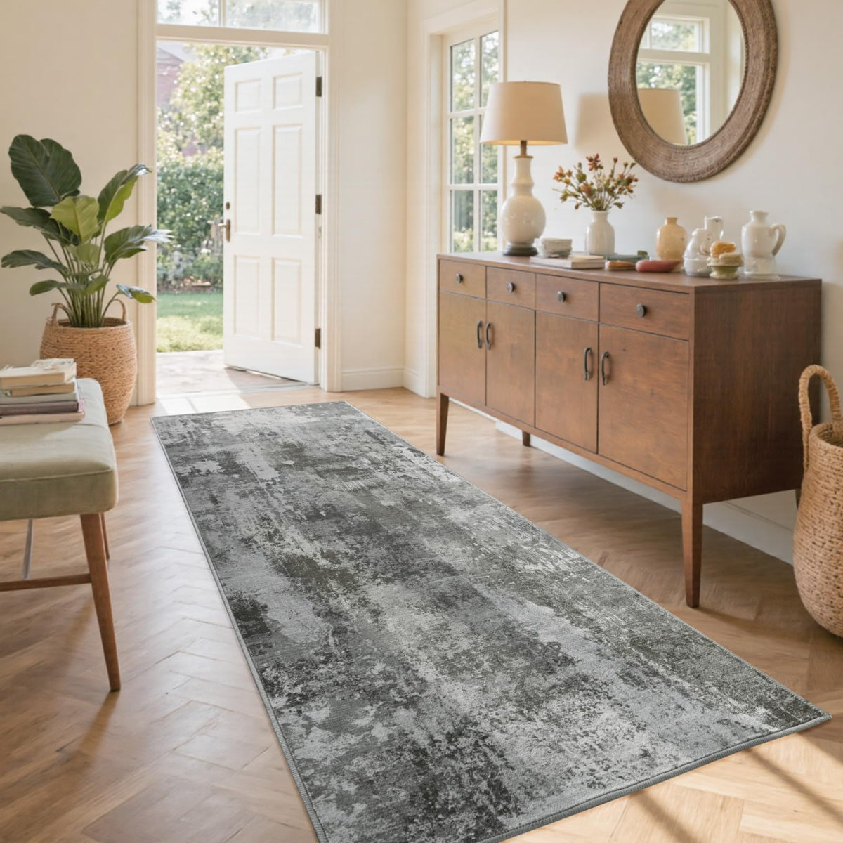 6x9 Ft Abstract Washable Area Rugs for Living Room Blue