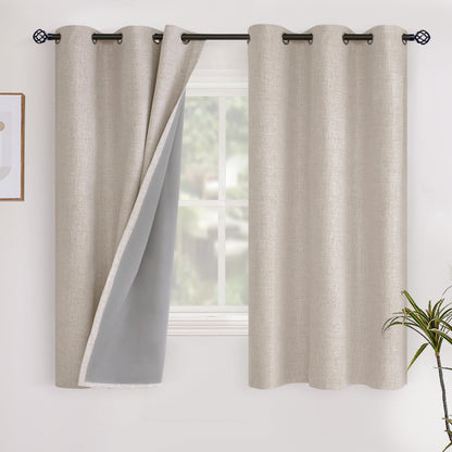 YoungsTex Linen Blackout Curtains 63 Inch Length Bedroom Beige Darkening