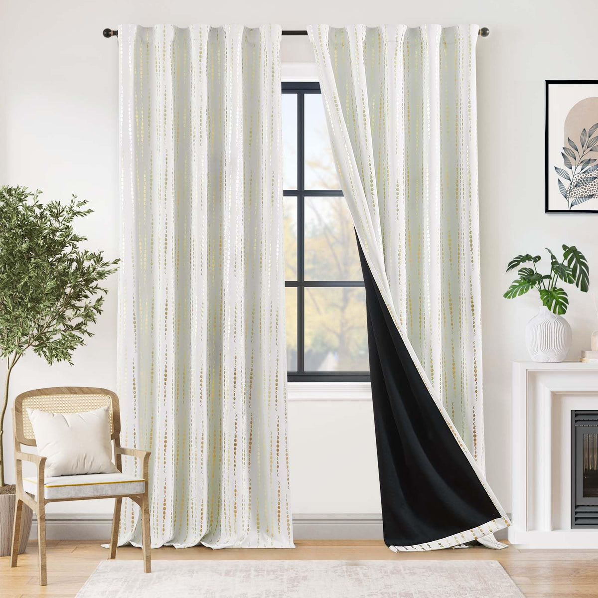 jinchan Boho Blackout Curtains 63 Inch Length Moon Phase Printed Drapes