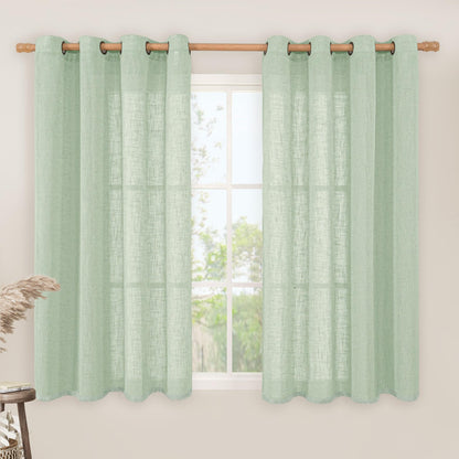 LAMIT Cream Ivory Linen Semi Sheer Curtains 84 inch Length for Bedroom