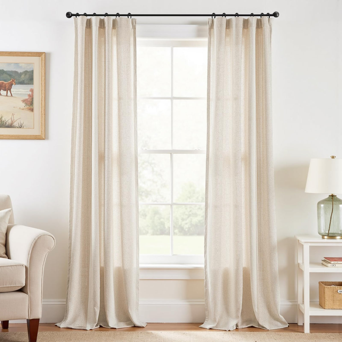 jinchan Linen Curtains Light Filtering Back Tab 50x96 Inch 2 Panels Beige