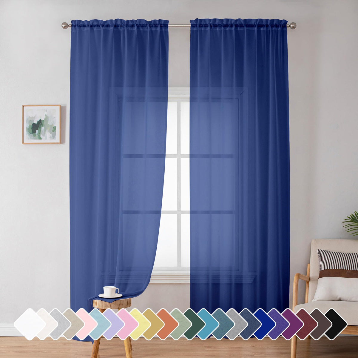 Simplebrand Black Sheer Curtains 84 Inches Long 2 Panels for Living Room