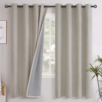 YoungsTex Linen Blackout Curtains 63 Inch Length Bedroom Beige Darkening