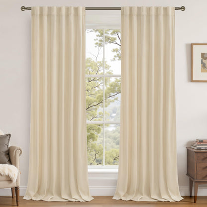 LAMIT Olive Green Velvet Curtains 84 Inch Length for Living Room, 2 Panels