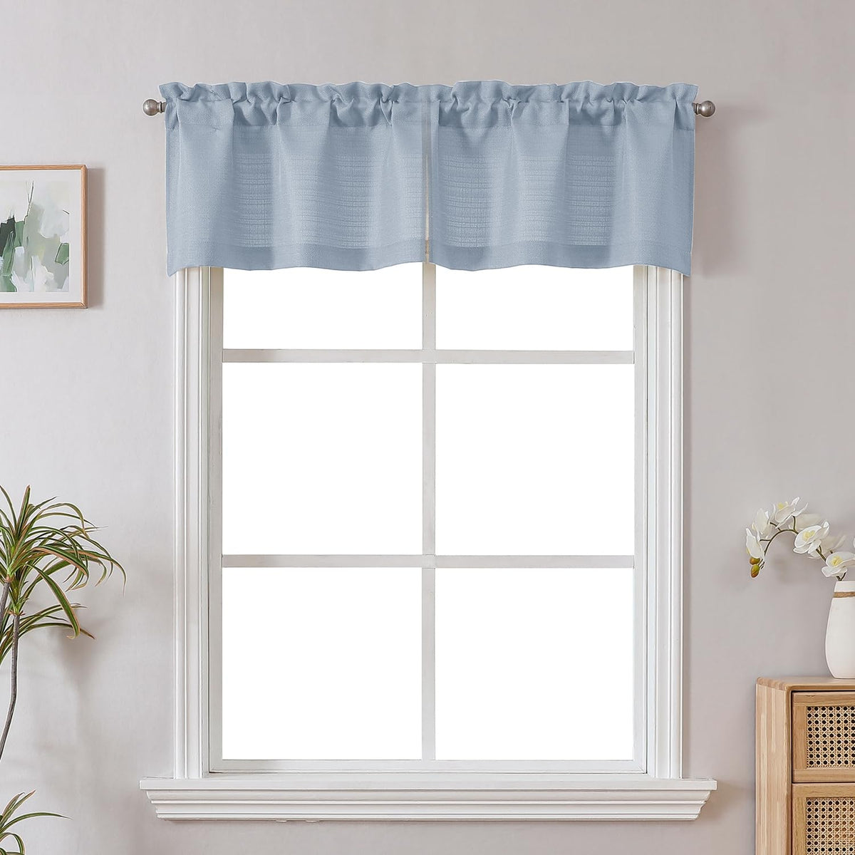 Chyhomenyc White Curtains 45 Inch Length 2 Panels, Faux Linen Textured