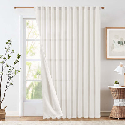 jinchan Linen Curtains Light Filtering Back Tab 50x96 Inch 2 Panels Beige