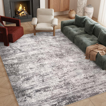 8x10 Pink Gray Washable Area Rug for Living Room, Vintage Print