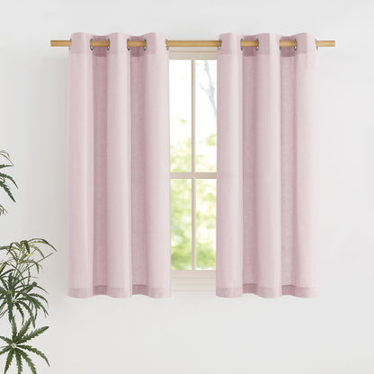 NICETOWN Natural Linen Curtains 84 inch Long 2 Panels Set, Grommet Top Thick Linen Burlap Semi Sheer Vertical Drapes Privacy Assured with Light Filtering for Bedroom/Living Room, W55 x L84