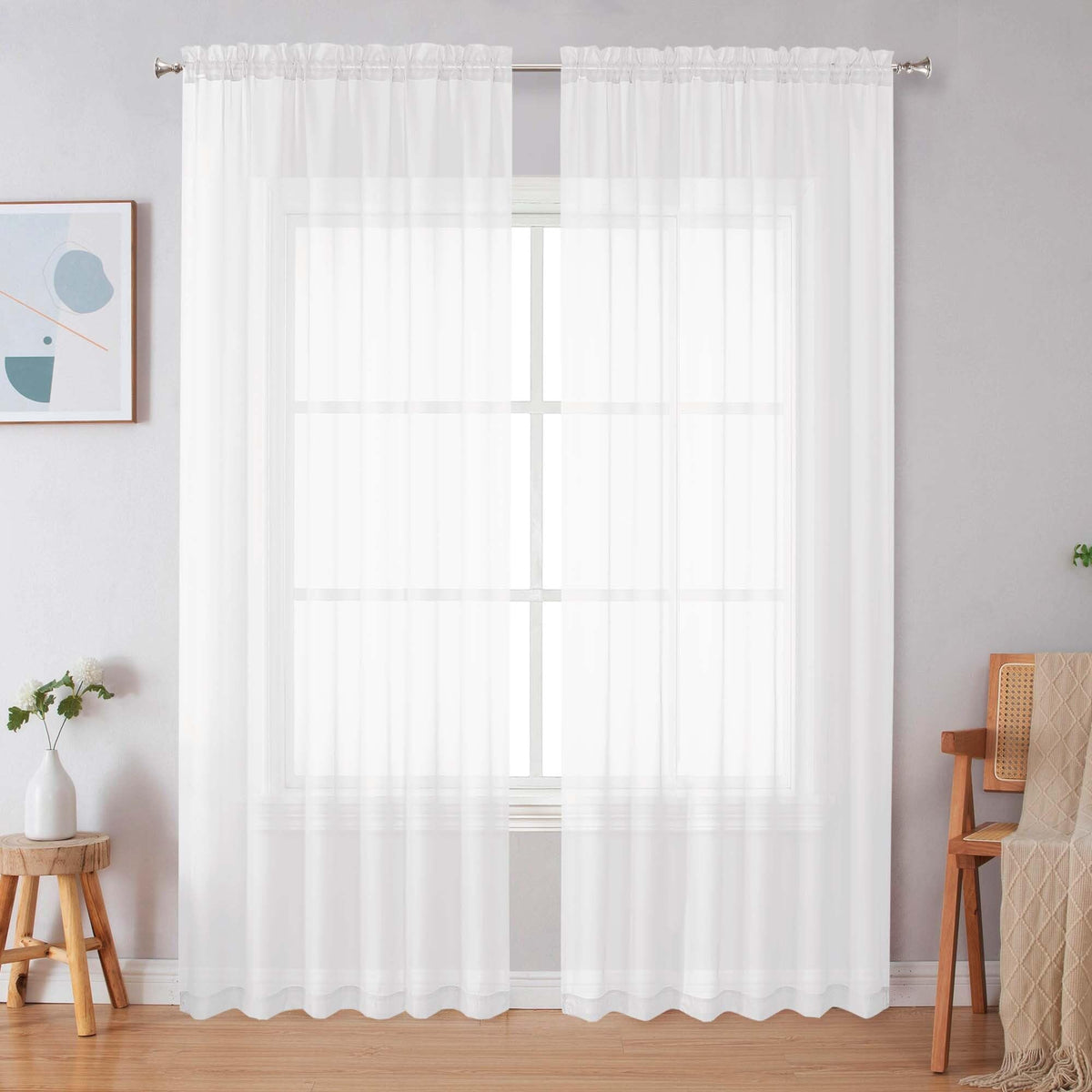 Simplebrand Black Sheer Curtains 84 Inches Long 2 Panels for Living Room
