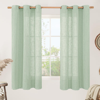 LAMIT Cream Ivory Linen Semi Sheer Curtains 84 inch Length for Bedroom