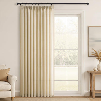 Topfinel Oatmeal Beige Pinch Pleated Curtains 84 Inches Long for Living Room 2 Panels Sets,Stone Washed Linen Earth Tone Decor Back Tab Boho Neutral Greige Earthy Sheer Curtain for Bedroom