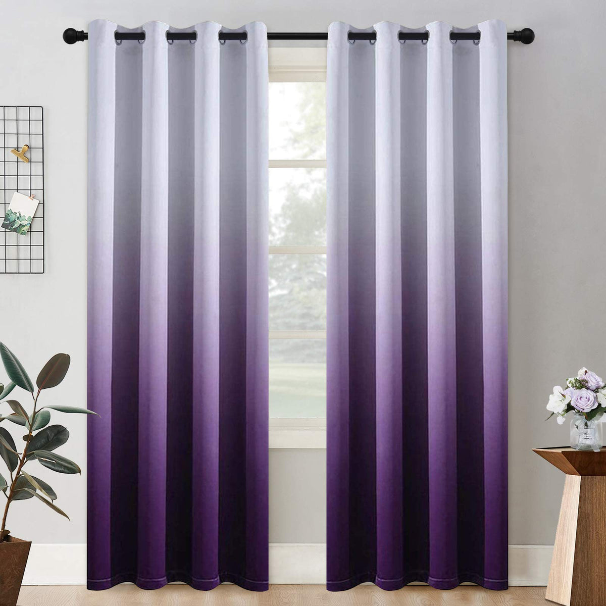 COSVIYA Grommet Room Darkening Ombre Purple Curtains W52xL63 inch